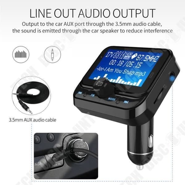 TD® FM-sändare Bluetooth 4.1 stor skärm 1,8 tum - bilsats handsfree samtal trådlös radiosändaradapter svart