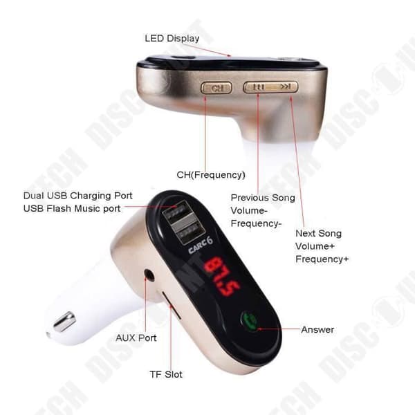 TD® Bluetooth FM-sändare Bilradioadapter Handsfree trådlöst bilsats, cigarettändaruttaggare med dubbel USB