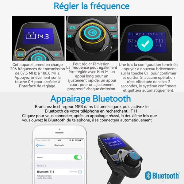 TD® Bluetooth bil FM-sändare MP3-spelare Handsfree samtal/dubbel USB-laddning, Micro SD/TF för iPhone 8 7 Plus 6