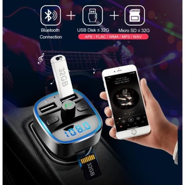 FM-bluetooth-sändare för bilar med jack-handsfree-adapter laddare radio LED-skärm original trådlös