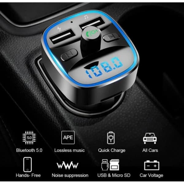 FM-bluetooth-sändare för bilar med jack-handsfree-adapter laddare radio LED-skärm original trådlös