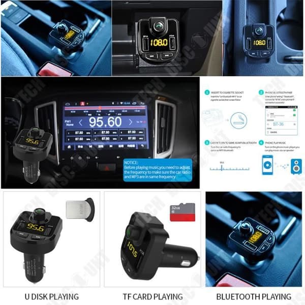 TD® FM-sändare Bluetooth Power MP3-spelare Bil Handsfree Musik Trådlös radioadapter Telefonsats
