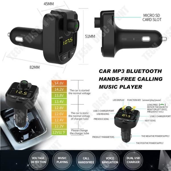 TD® FM-sändare Bluetooth Power MP3-spelare Bil Handsfree Musik Trådlös radioadapter Telefonsats