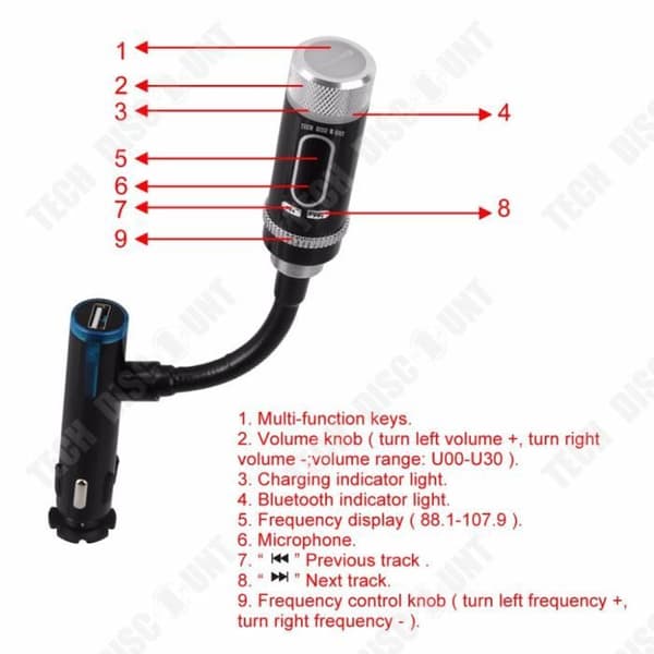 TD® bluetooth sändare bil TV FM optisk auto musik usb trådlös adapter radio laddare MP3 handsfree smartphones