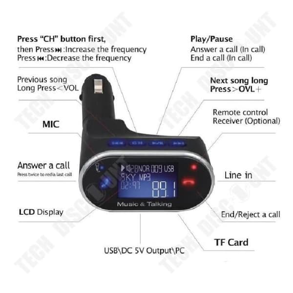 TD® 630C bil bluetooth handsfree FM-sändare bil bil mp3 musikspelare bil laddare gul kyckling trumstick