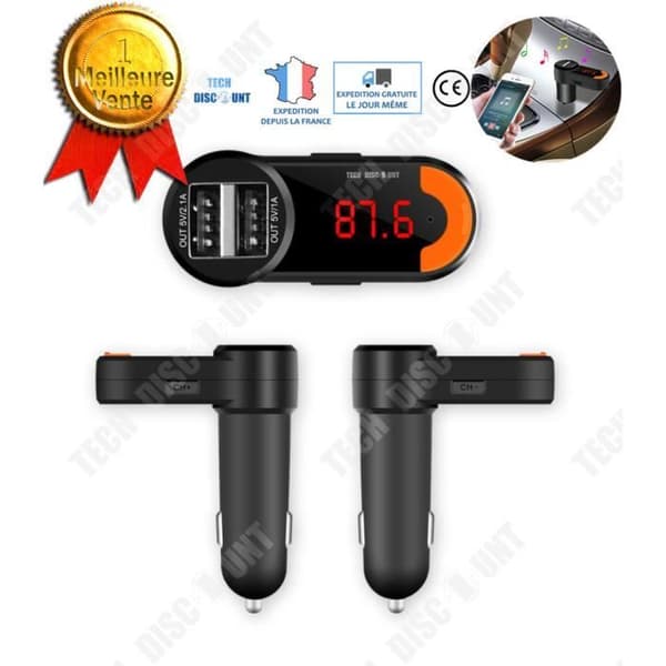 TD® FM-sändare bluetooth handsfree bilsats trådlöst adapteruttag med skärmradioladdare USB-port original svart