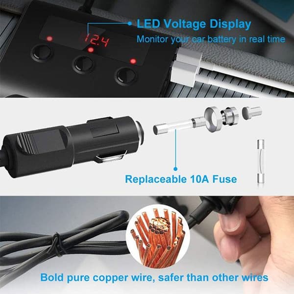 TD® cigarettändare 4 USB-portar Oberoende strömbrytare Multiskydd