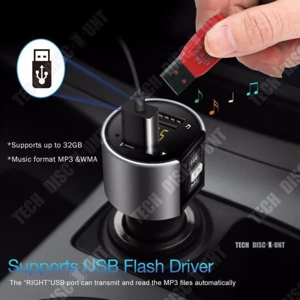 TD® Bluetooth-sändare FM-radio Handsfree-kompatibel bil USB SD-kortläsare Smart trådlös laddare Cigarettändare
