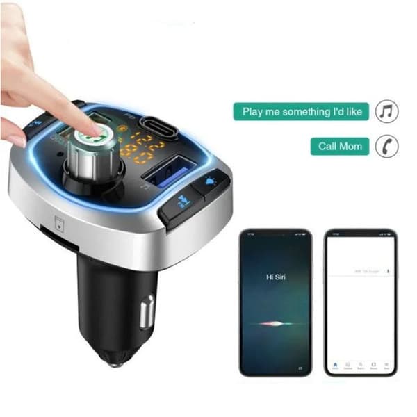 Bluetooth FM-sändare, Bluetooth-handsfree-bilsats med USB QC3.0 + Cigarettändarutladdare av typ C, stöd för TF-kort/USB-minne