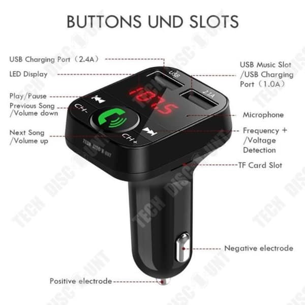 TD® fm-sändare bluetooth bilsändare cigarettändaruttag radio MP3-spelare multimedia billig handfri laddare usb kit