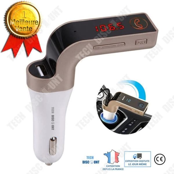 TD® Bluetooth FM-sändare Biluttag Handsfree trådlös adapter med radioladdare LED-display USB-port Original Svart