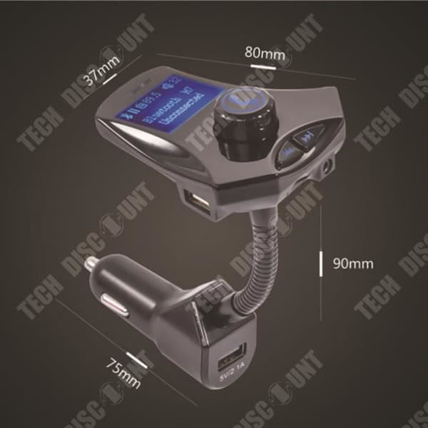 TD® Bluetooth FM-sändare bilar jack handsfree-kit trådlös adapter med radioladdare LED-skärm USB-port svart musik