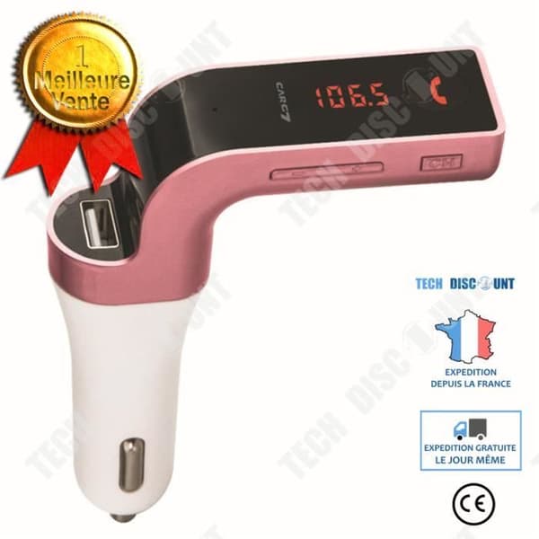 TD® Car Wireless Bluetooth FM-radiosändare. Musikkontroll. Handsfree-samtal. med USB-laddning (rosa)