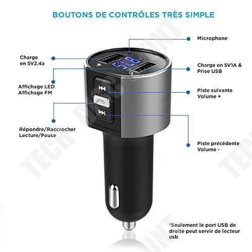 TD® Bluetooth FM-sändare/trådlös bilsändare Radioadapter/förutsätter handsfree-kit MP3-spelares funktioner