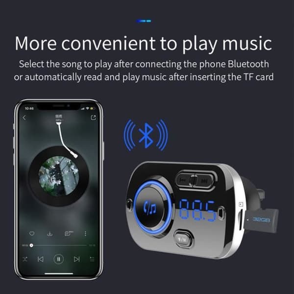 Andas atmosfär ljus bil röstassistent snabbladdning trådlös bluetooth MP3 biltelefon FM-sändare