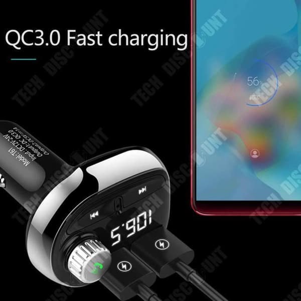 TD® Bluetooth FM-sändare för bil, trådlös Bluetooth-adapter med handsfreesats och snabbladdare 3.0 - Biltillbehör