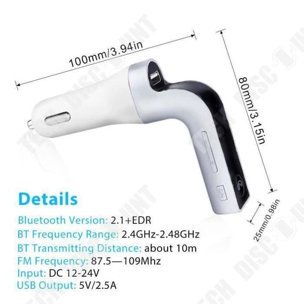 TD® Car FM-sändare - Multifunktionell handsfree Bluetooth Car Kit Radio MP3-spelare USB-laddare Silver