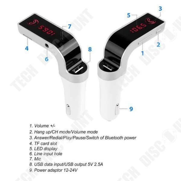 TD® Car FM-sändare - Multifunktionell handsfree Bluetooth Car Kit Radio MP3-spelare USB-laddare Silver