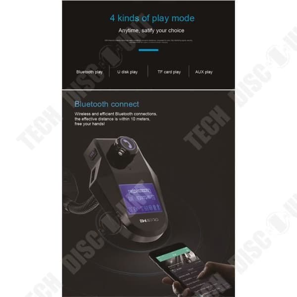 TD® Bluetooth FM-sändare för bil + 3 USB-portar 2.1A Laddare + Hands-Free Kit - Bluetooth V3.0 EDR A2DP - Biltillbehör