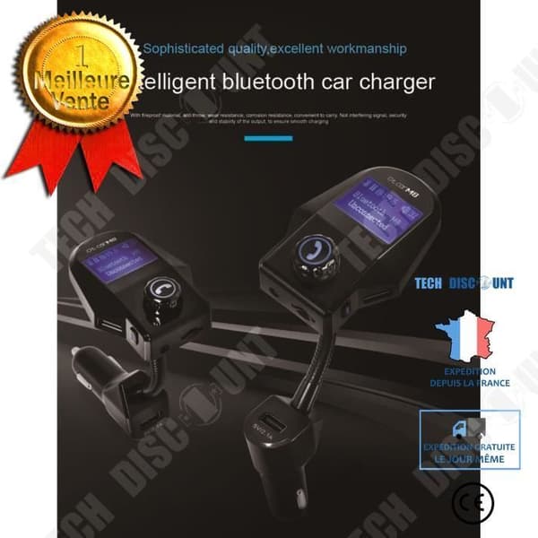 TD® Bluetooth FM-sändare för bil + 3 USB-portar 2.1A Laddare + Hands-Free Kit - Bluetooth V3.0 EDR A2DP - Biltillbehör