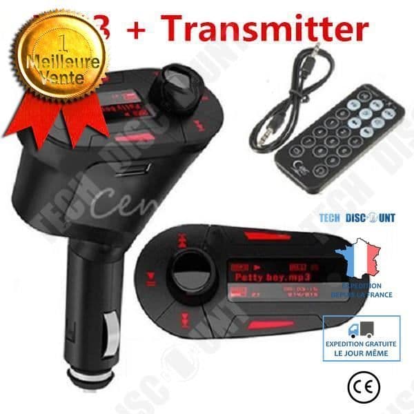 TD® bil FM-sändare trådlös radioadapter Musikmodulatorkontroll + USB-fjärrstyrd cigarettladdare