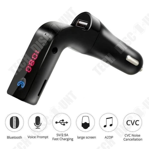 TD® Bil FM-sändare - Bluetooth Car Kit Multifunktionell handsfree radio MP3-spelare USB-laddare Svart