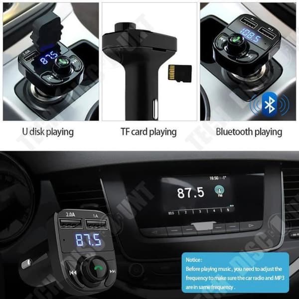 TD® bil FM-sändare - Bluetooth handsfree bilsats - FM-sändare MP3-spelare Dubbel USB-laddare