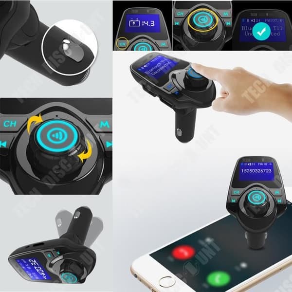 TD® FM-sändare Bluetooth power mp3-spelare Bil Handsfree Musik Trådlös radioadaptersats telefonladdning