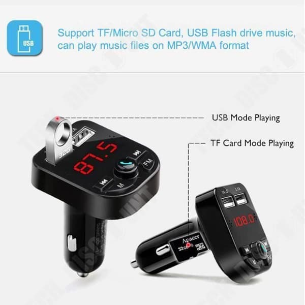 TD® FM-sändare Bluetooth-adapter, Bluetooth-bilradiobilsats Handsfree trådlös radioadapter med dubbla USB-portar