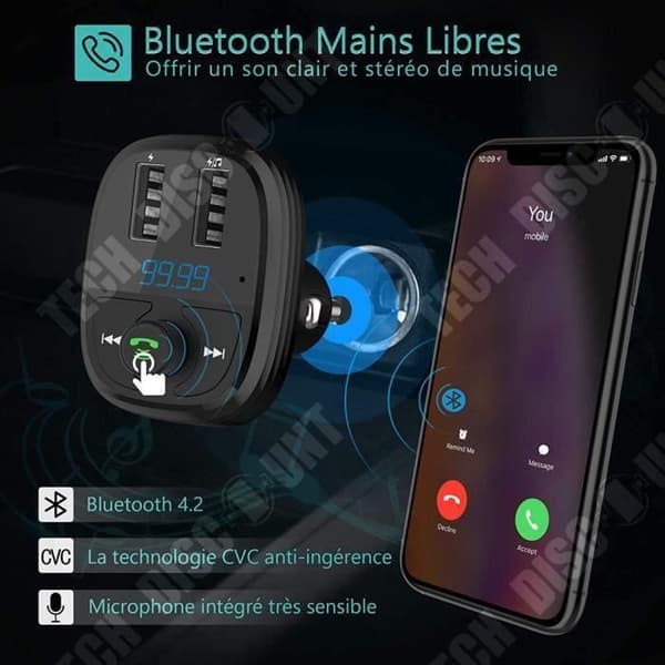 TD® Bluetooth 4.2 FM-sändare, trådlös bilsats Bilradio MP3 handsfree, dubbla USB-portar, Micro SD-TF för smartphone