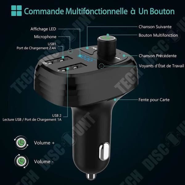 TD® Bluetooth 4.2 FM-sändare, trådlös bilsats Bilradio MP3 handsfree, dubbla USB-portar, Micro SD-TF för smartphone