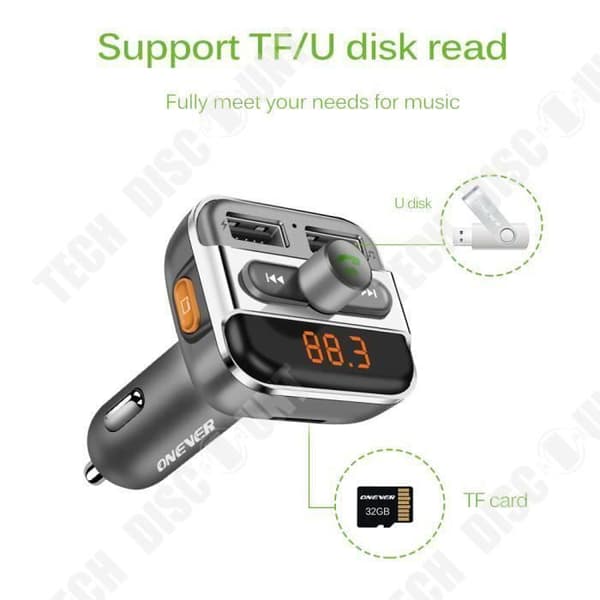TD® Car KIT FM-sändare Bluetooth musikspelare USB-laddning - Bluetooth Wireless KIT 2 USB 1 SD-port - Biltillbehör