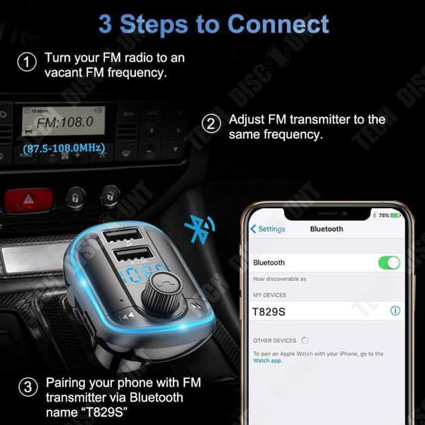 TD® bluetooth FM-sändare bil bluetooth-mottagare bil MP3-spelare FM-sändare dubbel USB billaddare