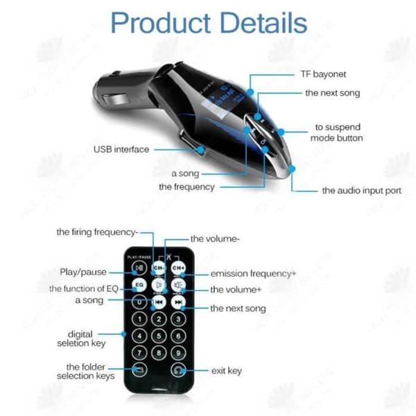 HTBE® Bil MP3 Bluetooth Musikspelare Radio Board Maskin Bil MP3-spelare MP3-sändare Bilcigarettändare Svart