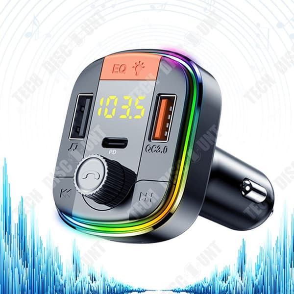 TD® Bluetooth FM-sändare bil MP3 bluetooth-spelare sju färger atmosfär andningslampa QC3.0 snabbladdning PD version