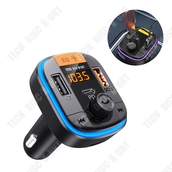 TD® Bluetooth FM-sändare bil MP3 bluetooth-spelare sju färger atmosfär andningslampa QC3.0 snabbladdning PD version