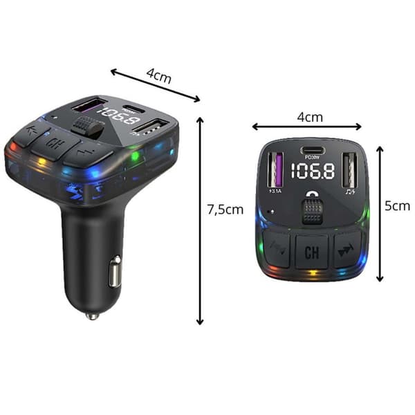 Bluetooth biladapter oplader PD | Trådløs FM-sender og musikafspiller med USB