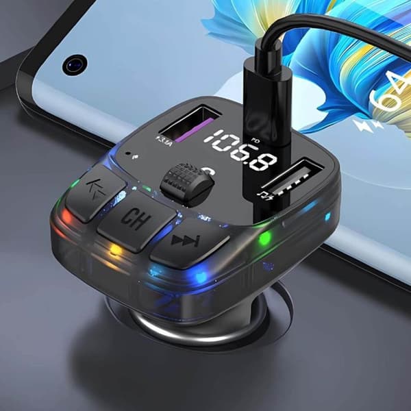 Bluetooth biladapter oplader PD | Trådløs FM-sender og musikafspiller med USB