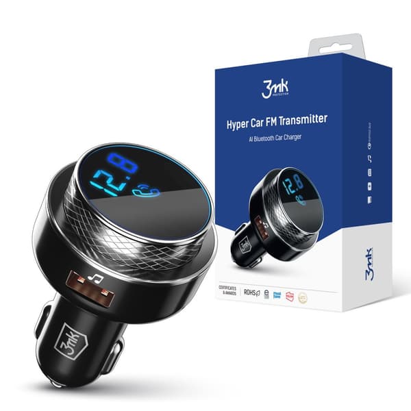 Accessories - 3mk Hyper Car FM Transmitter 23W QC USB 2A Black/Silver
