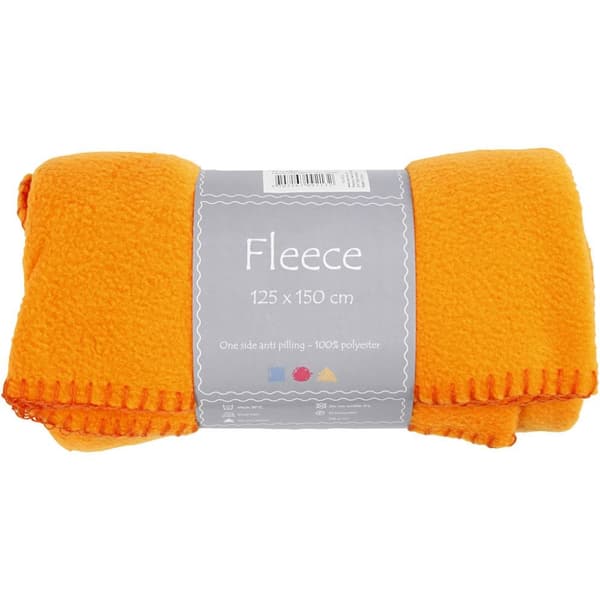 Fleece med sydd kant - 125 x 150 cm - Orange