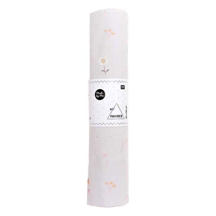 Millefleur bomullstyg 50 x 140 cm - 122 g / m² - Ljusgrå