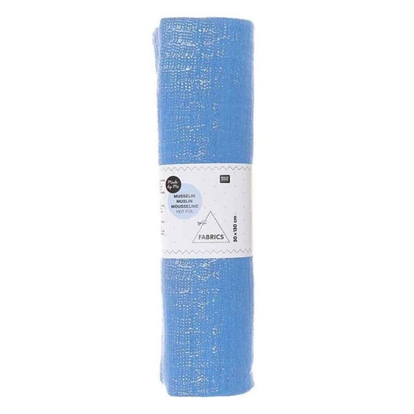 Dubbelt bomullsväv 50 x 130 cm - 130 g / m² - Azurblått och varmfolie