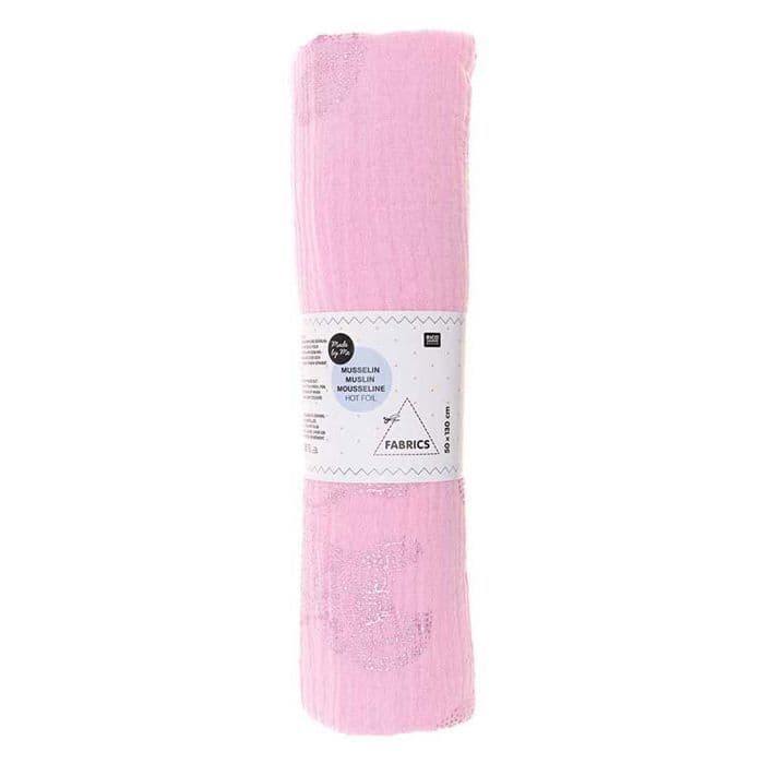 Dubbelt bomullsväv 50 x 130 cm - 130 g / m² - Rosa och varm folie