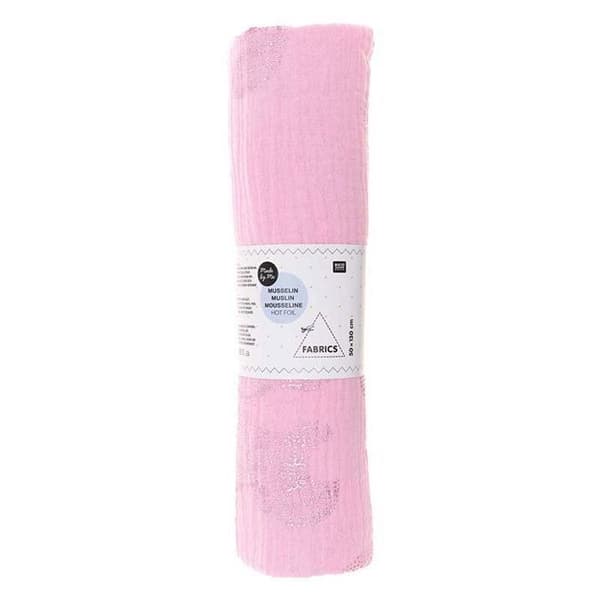 Dubbelt bomullsväv 50 x 130 cm - 130 g / m² - Rosa och varm folie
