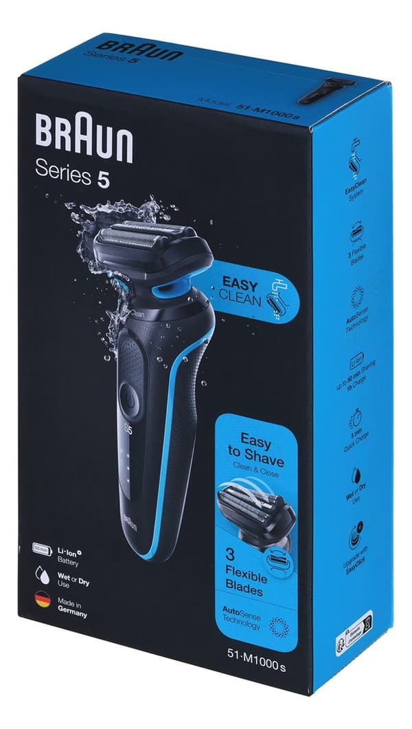 Braun Series 5 51-M1000s Foliebarbermaskine Sort, Blå