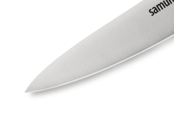 SAMURA Profi Universalkniv Ultra-skarp, stor, lavet af japansk AUS 8 rustfrit stål, 15 cm klinge, stålgreb, ergonomisk, rustfri, kokkekniv, urtekniv