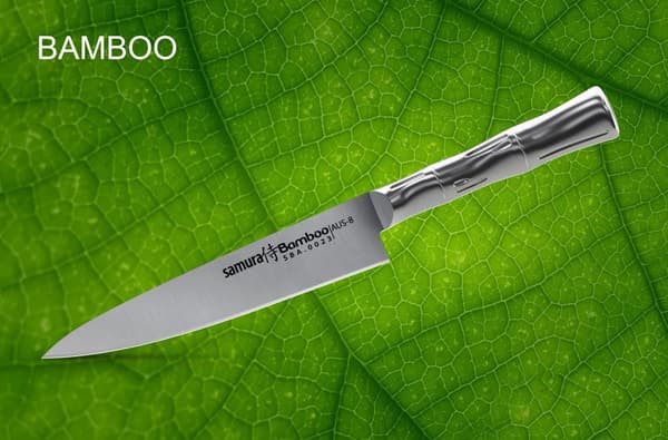 SAMURA Profi Universalkniv Ultra-skarp, stor, lavet af japansk AUS 8 rustfrit stål, 15 cm klinge, stålgreb, ergonomisk, rustfri, kokkekniv, urtekniv