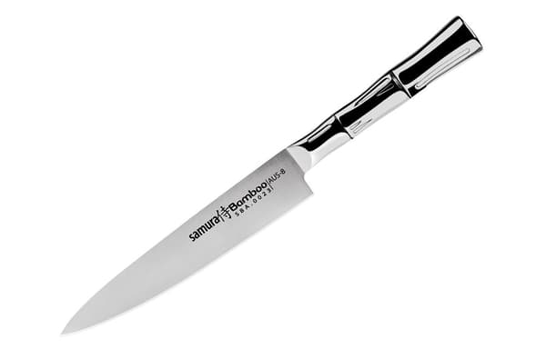 SAMURA Profi Universalkniv Ultra-skarp, stor, lavet af japansk AUS 8 rustfrit stål, 15 cm klinge, stålgreb, ergonomisk, rustfri, kokkekniv, urtekniv