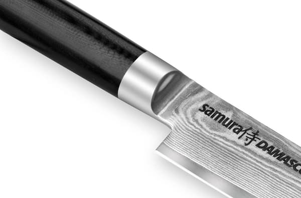 Samura Damascus Allzweckmesser, 67 lager damaskusstål, ultra-vass, stor, 15,2 cm blad, ergonomiskt G10 kolfiberhandtag, rostfritt, kockkniv, skalkniv