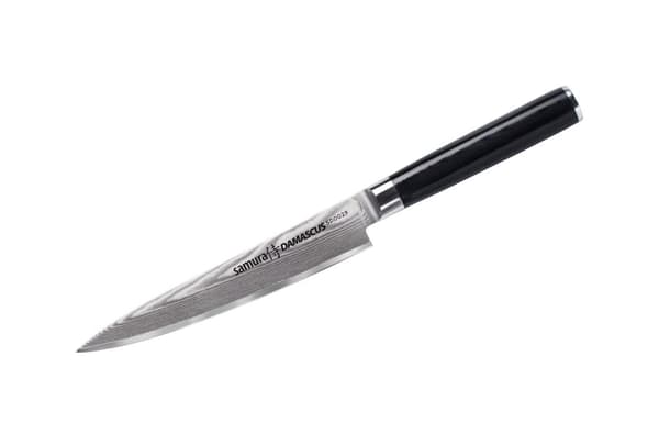 Samura Damascus Universalkniv, 67 lag damaskusstål, ultra-skarp, stor, 15,2 cm klinge, ergonomisk G10 kulstofhåndtag, rustfri, kokkekniv, urtekniv